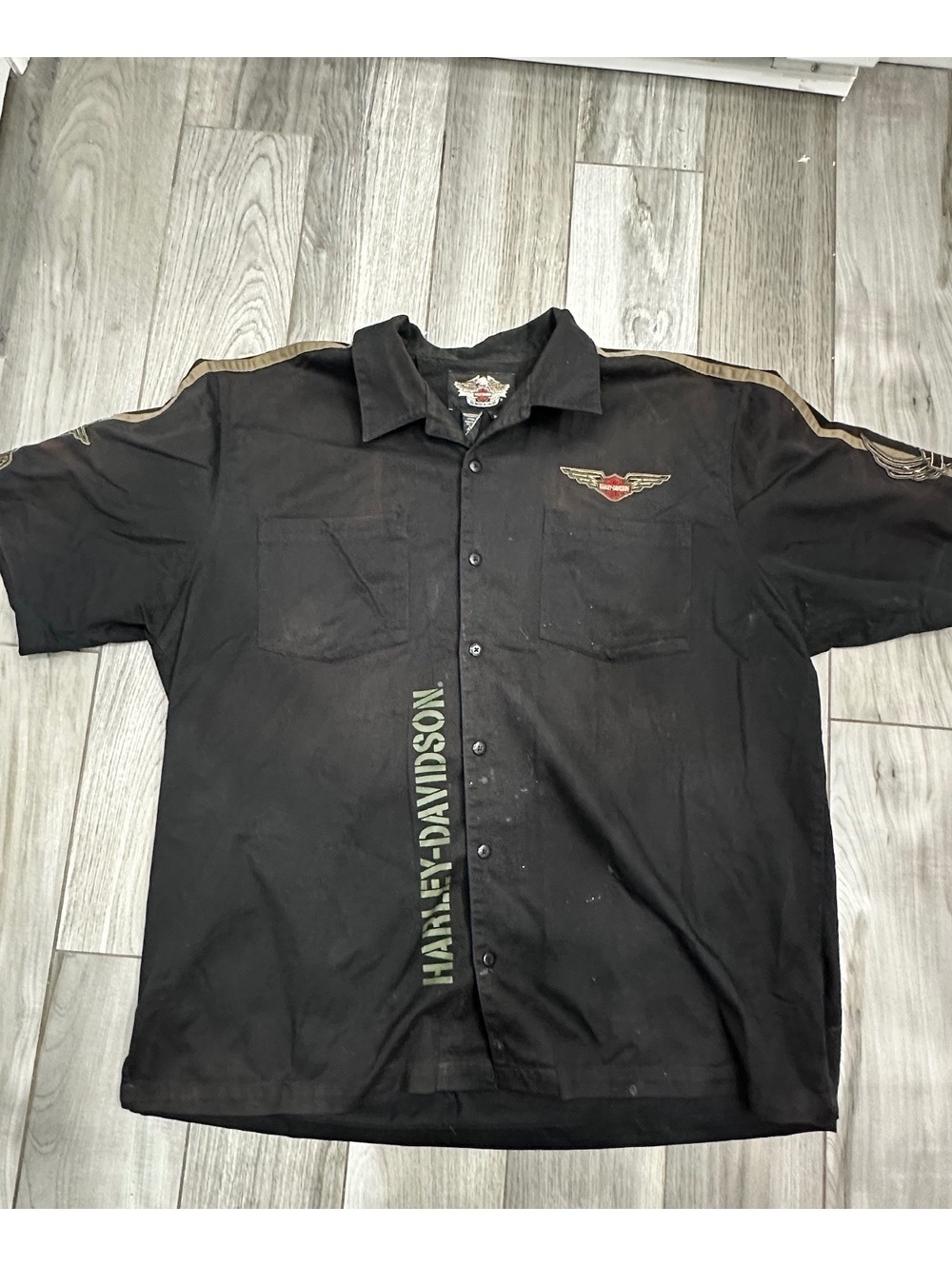 Harley-Davidson Men's 2XL Black Button-Up Shirt with Logo Patches